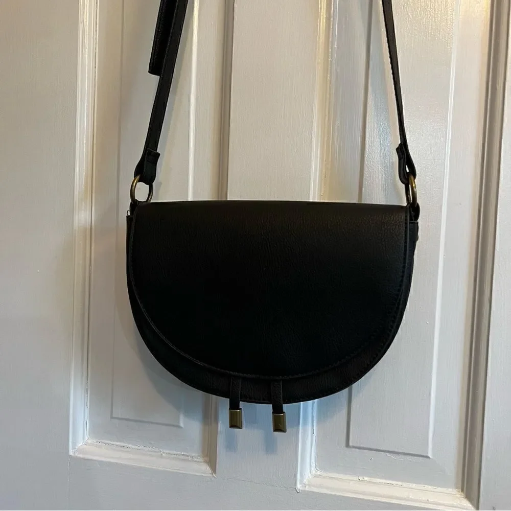 Falls Creek Women's Black Faux Leather Small Flap Crossbody Purse